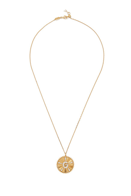Letter G Coin Necklace, 18K Gold & Diamond